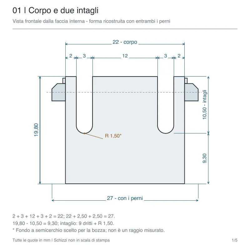 Una delle cinque tavole quotate preparate per la ricostruzione.