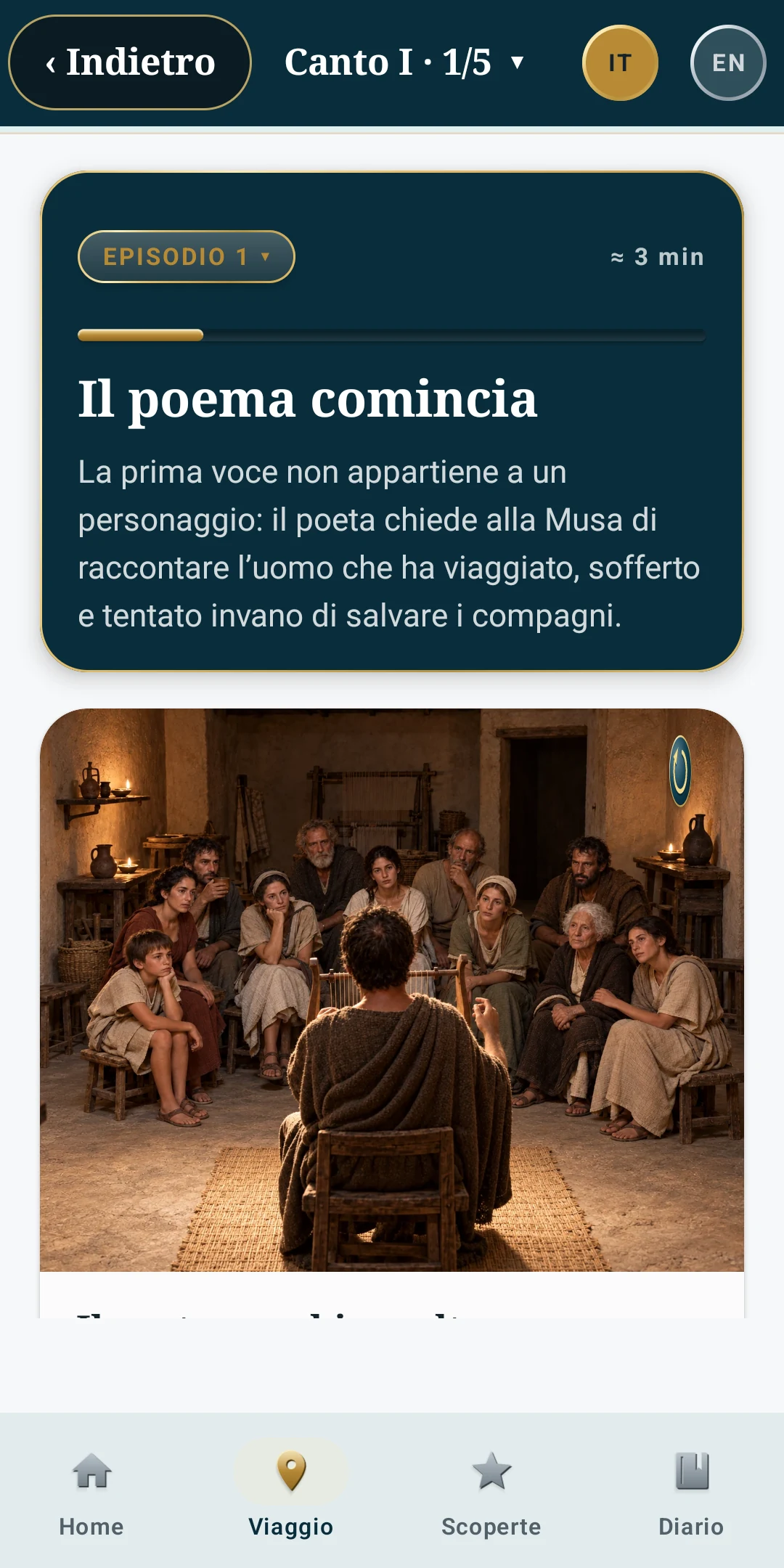 Schermata di Odissea con il primo episodio in italiano.