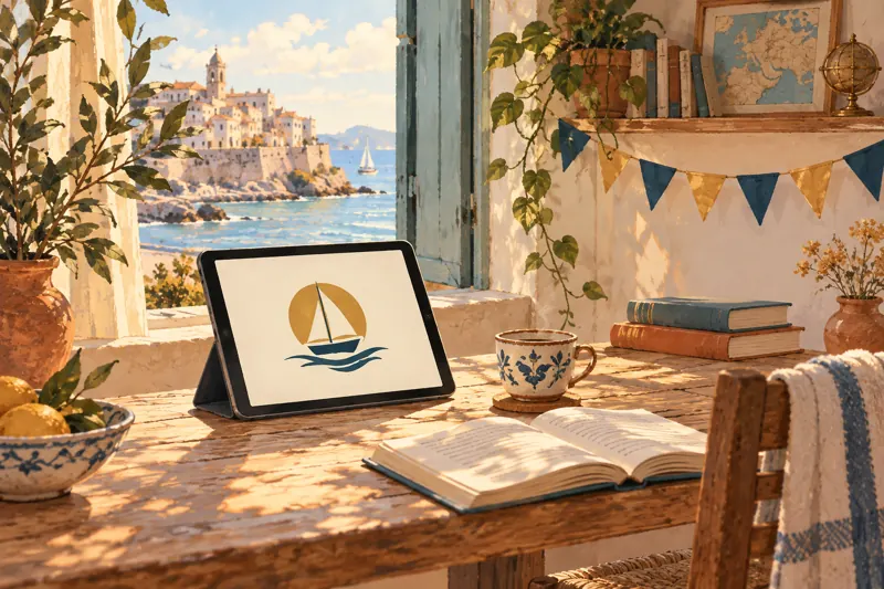 A reading corner with blue and gold bunting celebrating the app launch.