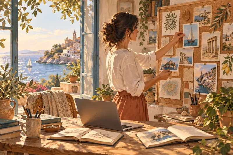 An illustrator preparing story scenes and reading materials.
