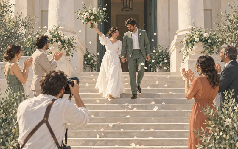 Illustrazione di un fotografo durante una cerimonia con festeggiamenti.
