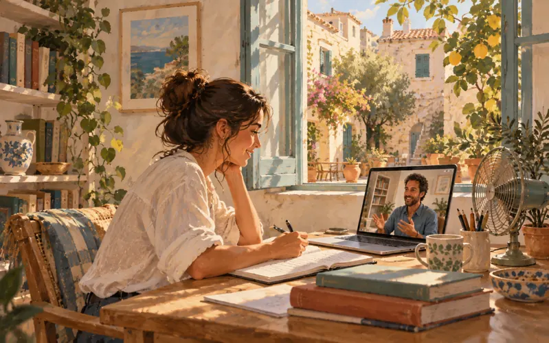 Illustrazione di una lezione individuale con libri e quaderni.