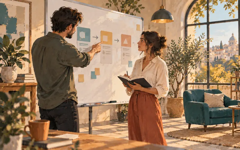 Illustrazione di una conversazione sulle esigenze di un progetto digitale.