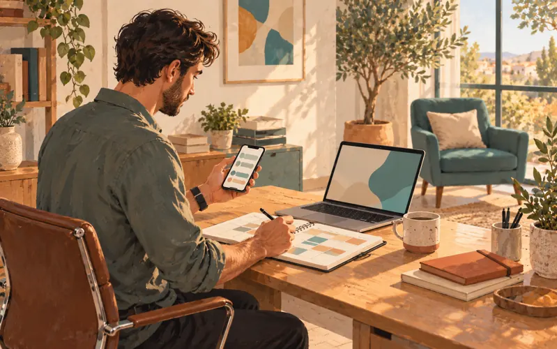 Illustrazione di strumenti digitali per organizzare uno studio professionale.